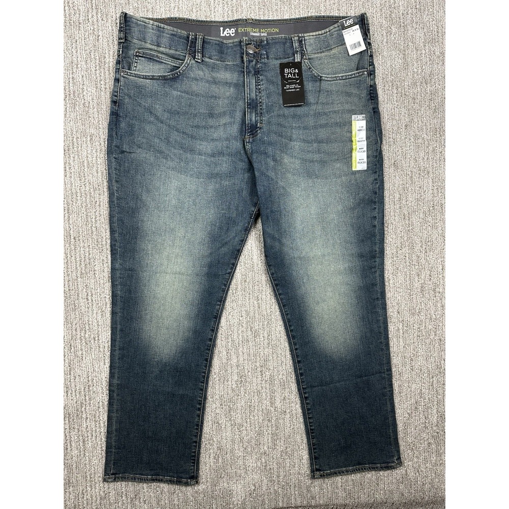 Lee Extreme Motion Jeans Mens 46x30 Blue Medium Wash Taper Stretch Big & Tall